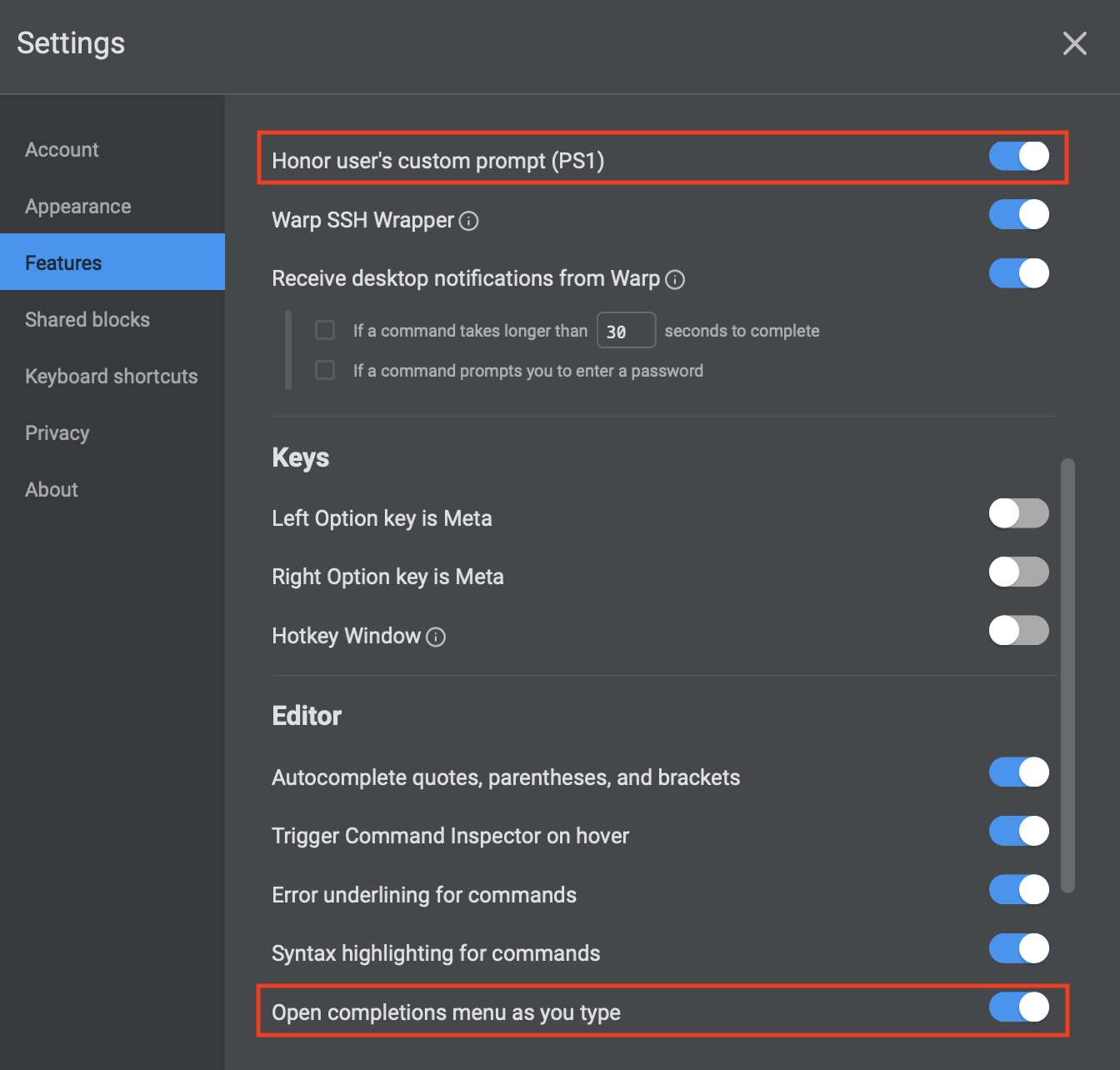 warp-feature-config